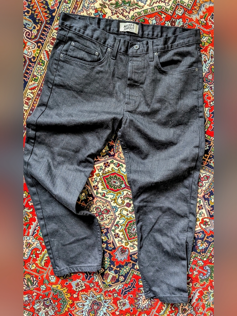 NWOT Naked & Famous Easy Guy Black Power Stretch Jeans 36 Japanese Denim